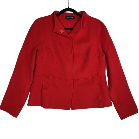 Talbots Jacket Women's 8 Red Wool Blend Snap Front Short Career Office - Picture 1 of 9
